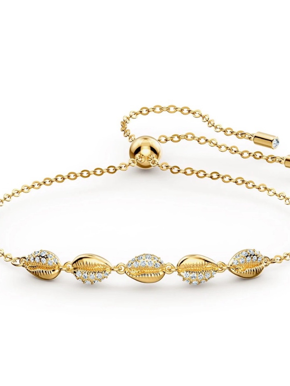 Gold Toned Shell Link Adjustable Bracelet - Swarovski